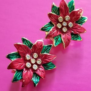 Vintage poinsettia flower clip earrings Christmas